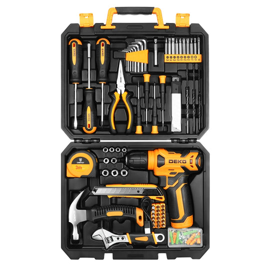 Equipez-vous avec la Trousse à Outils 126 Pièces et sa Perceuse Portative 8V. Idéale pour tous vos projets de bricolage, elle offre une perceuse sans fil performante, 126 outils en acier allié résistants à la corrosion et une mallette de transport